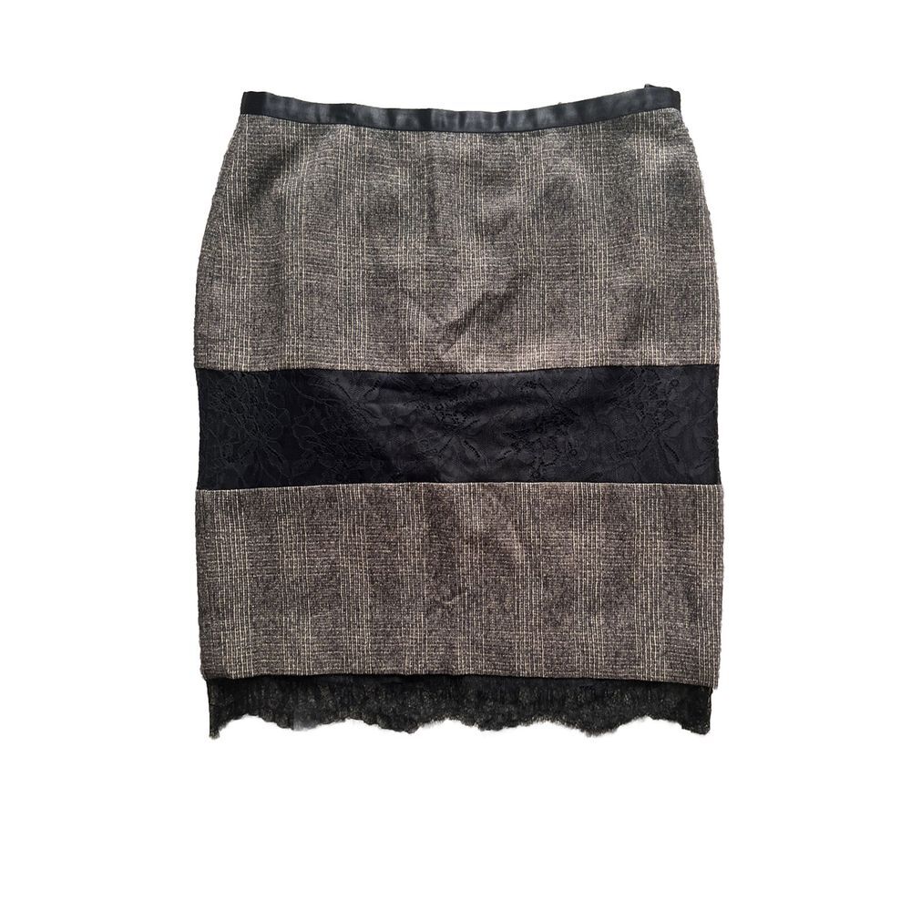 Body By Victoria Pencil Skirt  Lace Trim Wool Cotton Blend Size 4